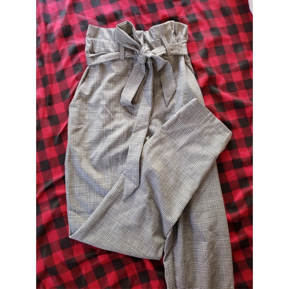 Plaid Paper Bag Waist Pants